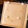 DIEYURO 316L Stainless Steel White Irregular Heart Pearls Necklace Bracelet Women New Trend Golden Love Non-fading Jewelry Set