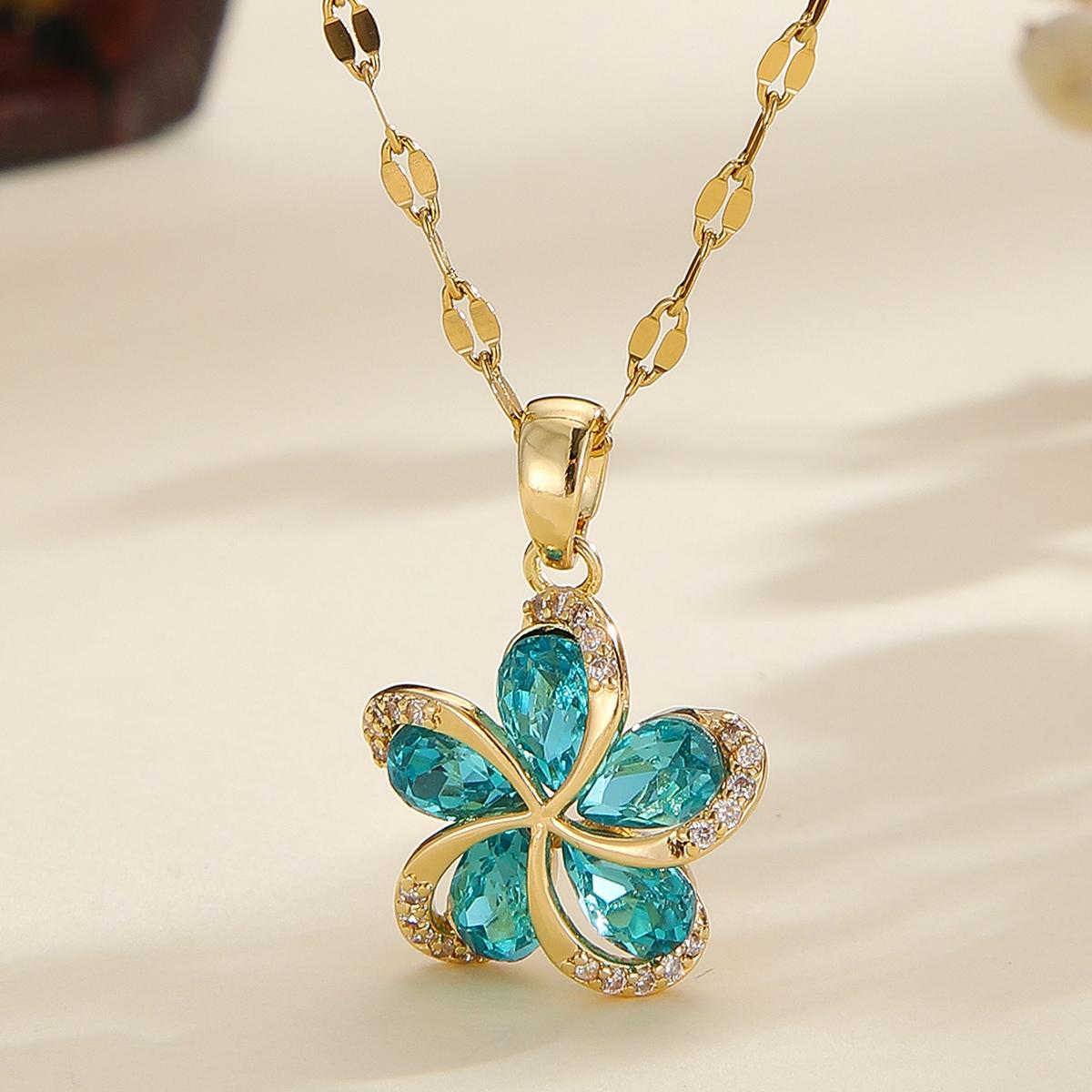 

DIEYURO 316L Stainless Steel Green Zircon Flowers Pendant Necklace For Women New Luxury Girls Lucky Chain Birthday Jewelry Gifts 45cm