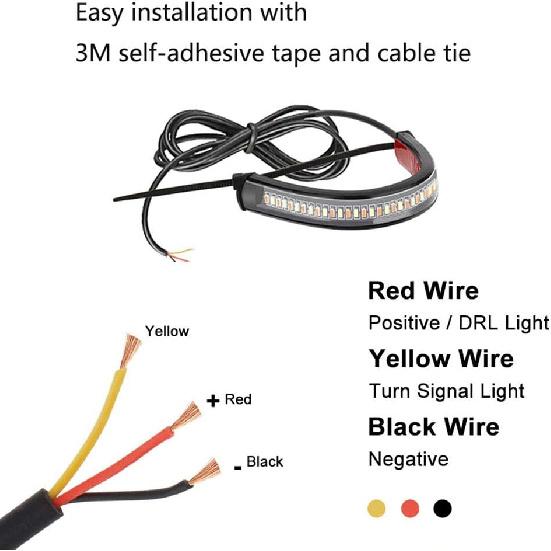 2PC Flexible Switchback Dual-Color White & Amber Motorcycle LED Fork Turn Signal Blinkers DRL Daytime Running Light Waterproof Adjustable Stips Bars