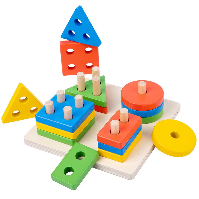 Wooden Educational Puzzle: Stacking Toys for Kids - Enhance Cognitive Skills & Hand-Eye Coordination with Geometric Shapes