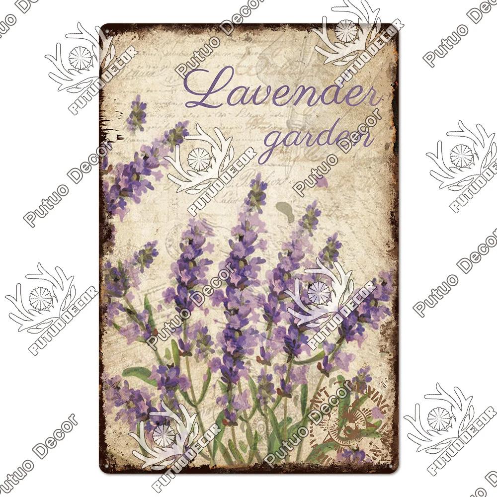 Putuo Decor Lavendel Metallskyltar Plåtposter Metall Vintage Solros Skyltar Retro Blomma Plåtskylt Tusensköna Väggdekor för Hem Trädgård