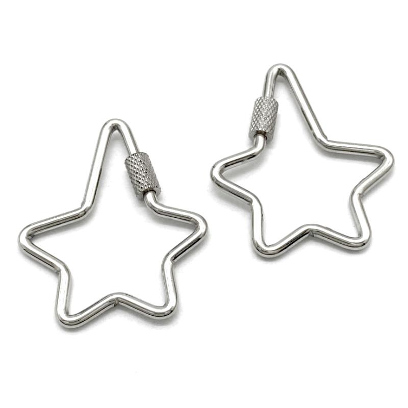 Creative Stainless Steel Star Hexagon Carved Screw Lock Hook Carabiner Keychain Jewelry Diy Clasp