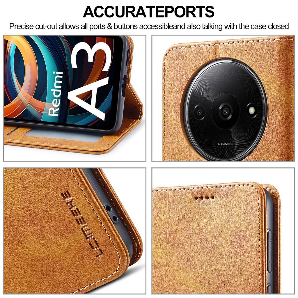 LC.IMEEKE For Xiaomi Redmi A3/Poco C61 4G Case Calf Texture Flip Stand Shockproof Phone Cover