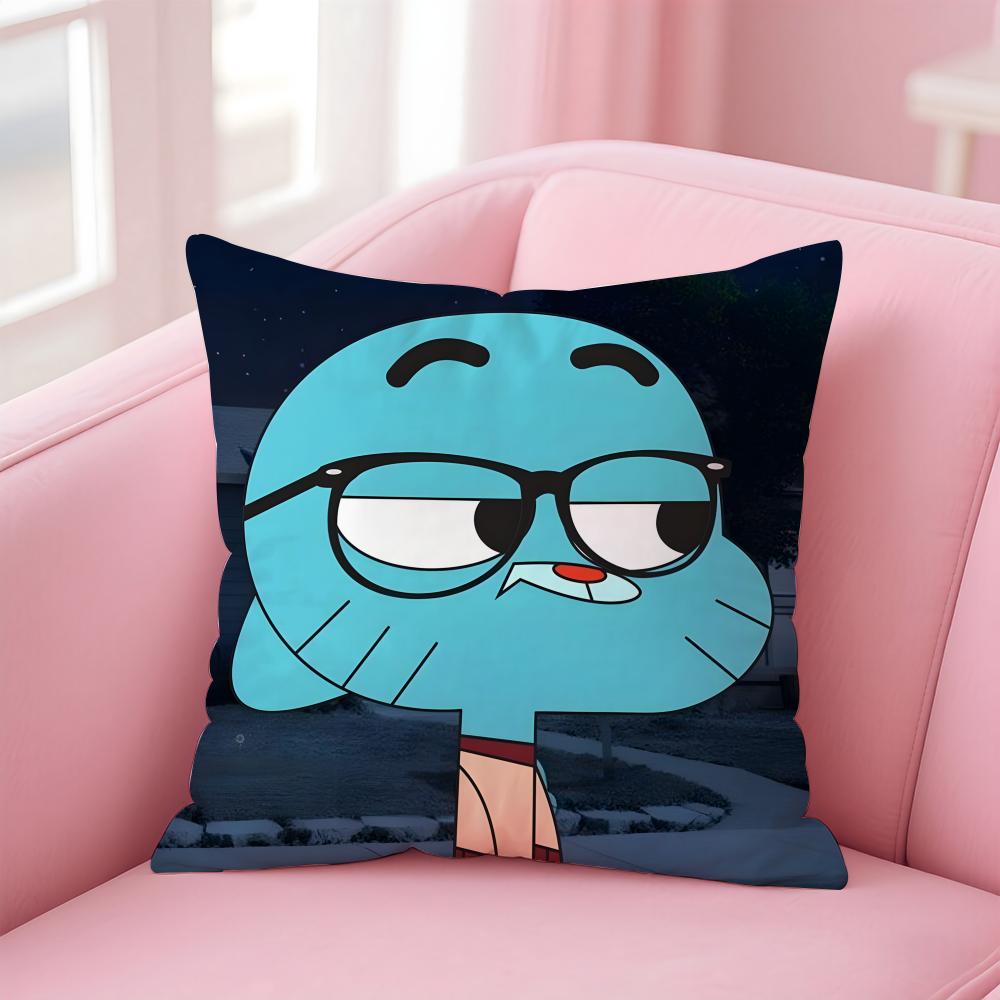 Classic British Cartoon TThe Amazing World of Gumball Cushion Cover Pillow Case Soft Skin Friendly Fabric  Concealed Zipper
