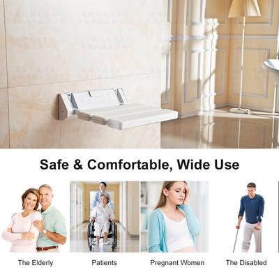 Wall Mounted Foldable Bath Stool 220 Lbs Bearing Weight Non Slip Folding Shower Seat Entryway Stool Bench for Elderly Pregnant Women and Patients