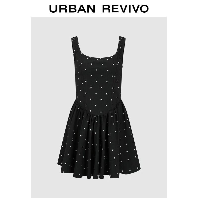 UR2026 Women s Retro Polka Dot Tie-Waist Camisole Dress L