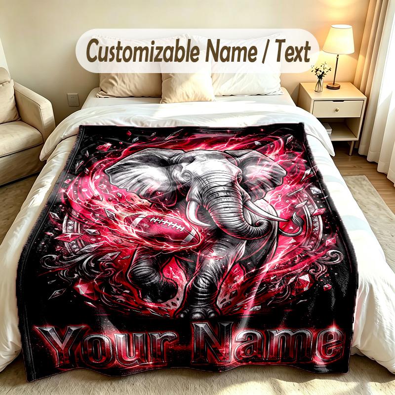 Olifant Thema Zachte Deken Gepersonaliseerd Aangepaste Naam Tekst Print Warme Deken Huis Sofa Slaapkamer Decor