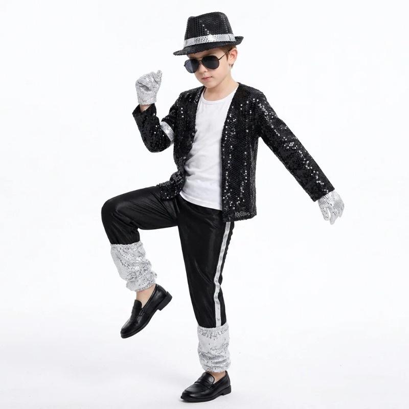 Michael Jackson 7-Piece Boys' Halloween Costume Set - Retro Role-Playing Party Outfit