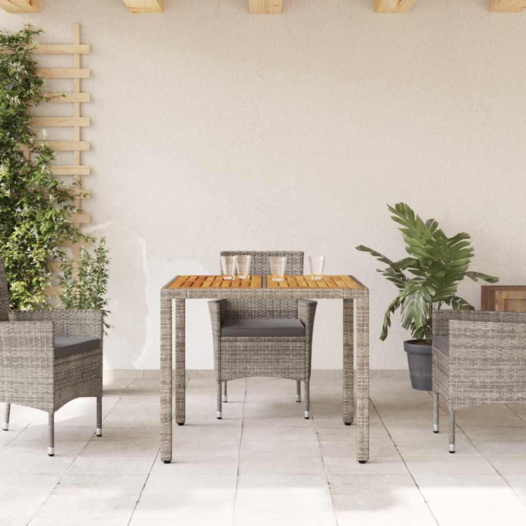 Garden Table with Acacia Wood Top Grey 90 x 90 x 75 cm Poly Rattan