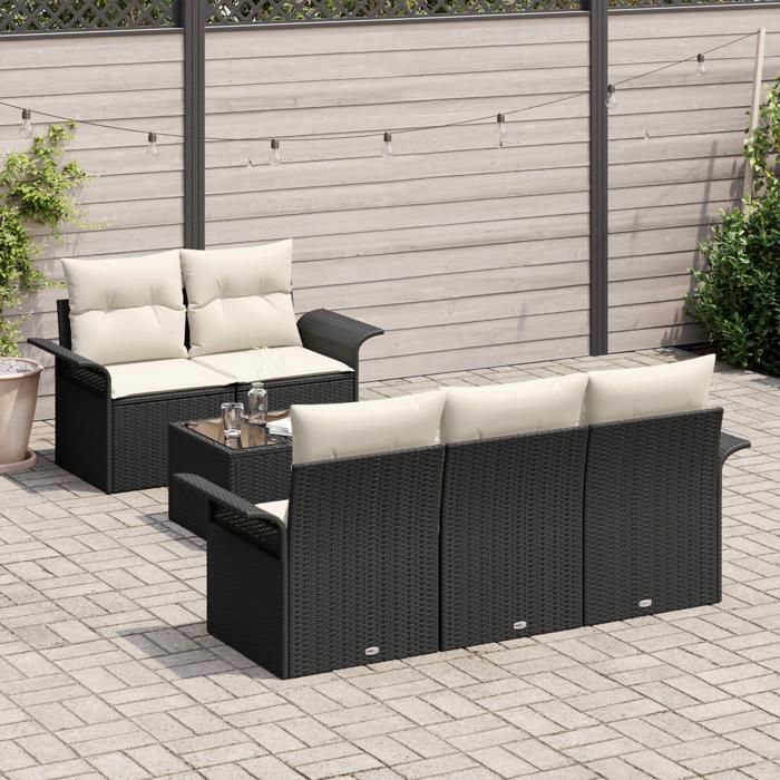 VidaXL Ensemble de canapés de jardin 6 pièces avec coussins en noir poly rattan 3345237