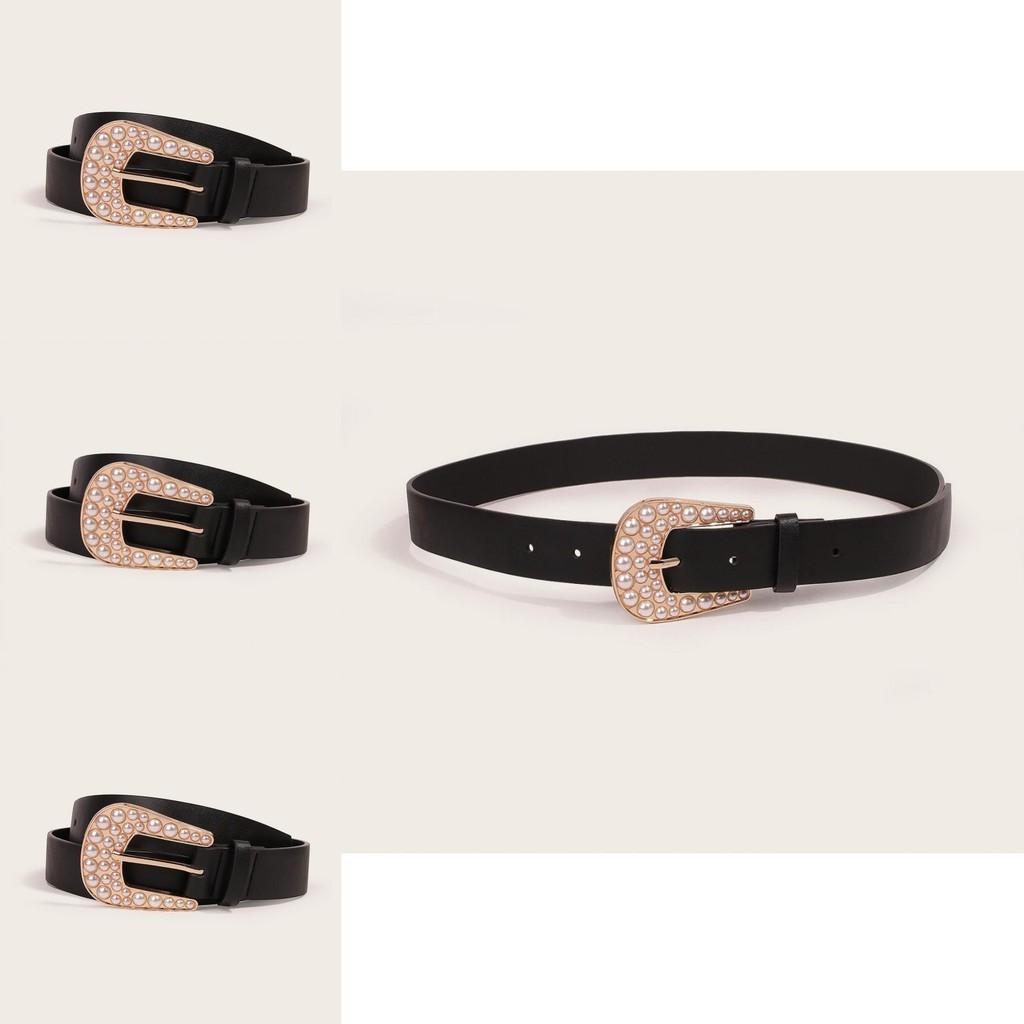 Classic Fashion Casual Leather Belt For Women With Pearl Decor For Spring