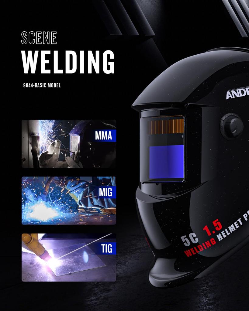 ANDELI Solar Powered Automatic Darkening Welding Surface That Reflects True Colors Shading Level TIG Arc Welding Compatible Welding Helmet Welding