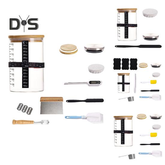 Surdegsburk med startpaket, stor kapacitet, bred öppning, BPA-fri, livsmedelsgodkänd, lätt att rengöra, multifunktionell glasburk, surdegsbehållare