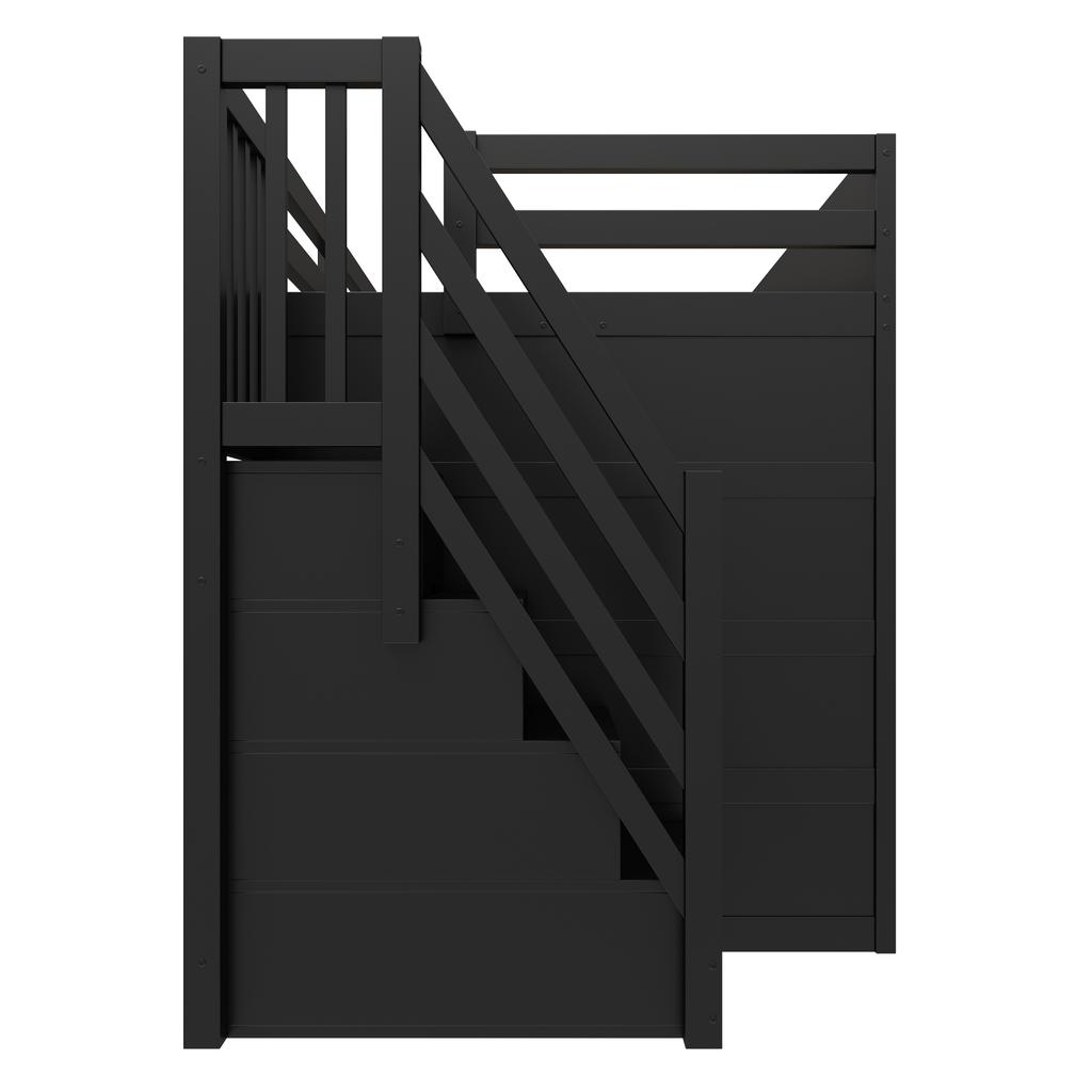 Gaming Loft Bed (140 X 200 Cm) with Desk, Stairs with Storage, LED Lighting and USB Port, Black