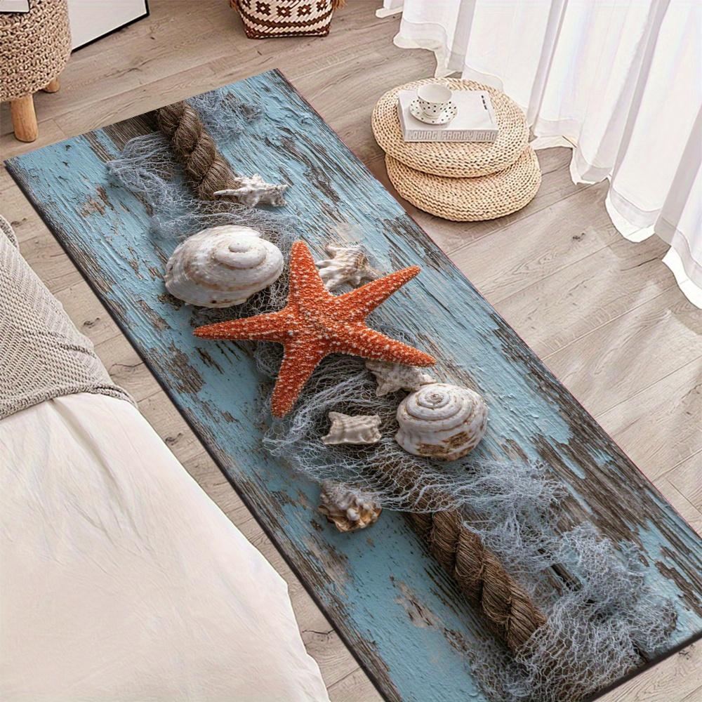 1Pcs Starfish Shell Patterns Non-Slip Washable Area Rug Runner for Entryway, Living Room, Bedroom & Patio