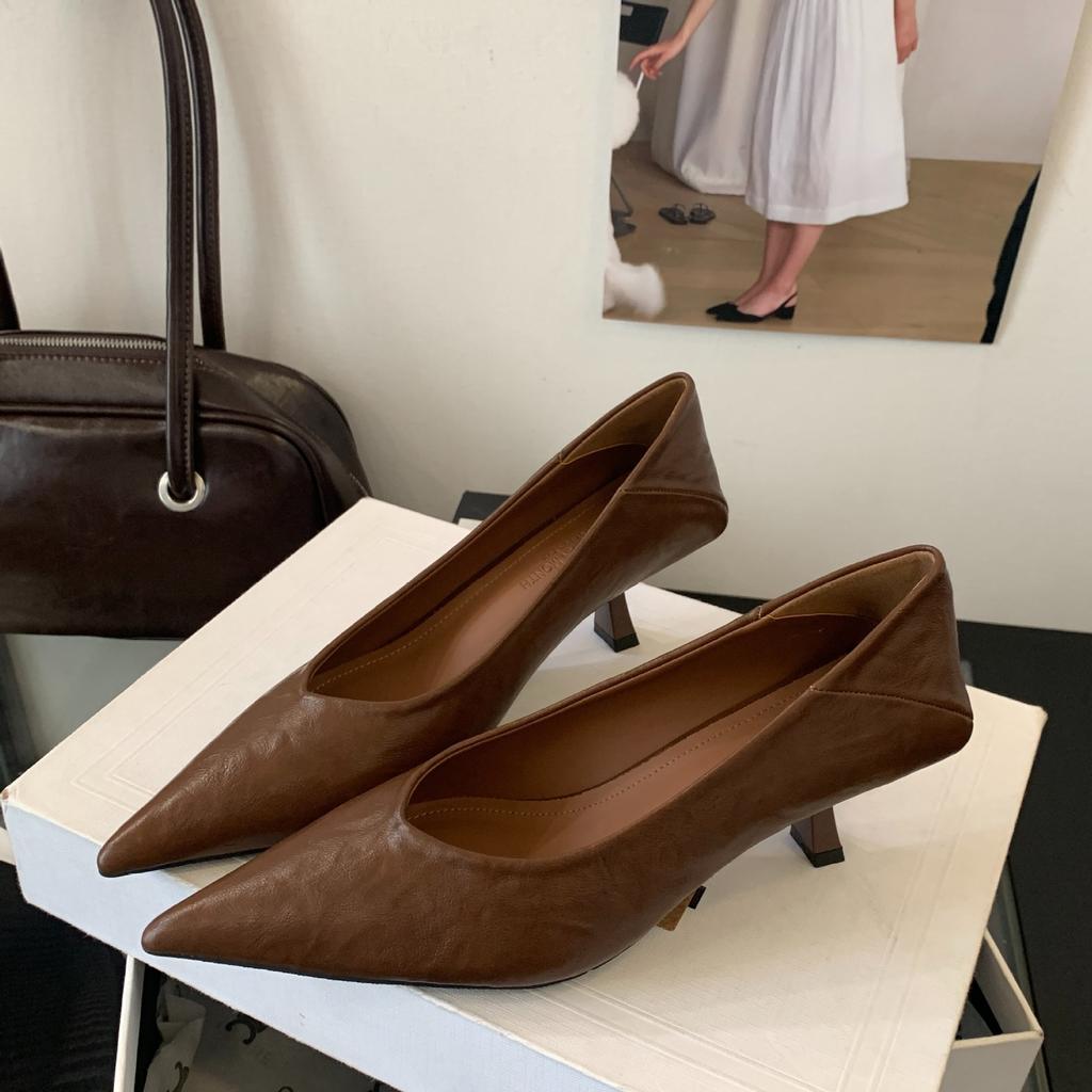 2025 new pointed simple light mouth stiletto high heel single shoes one pedal fashionable soft sole commuter single shoes women