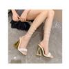 New Style Popular Peep Toe Sandals Women Pleated Lace-up Fretwork Heels Summer Party Shoes Zapatos De Mujer