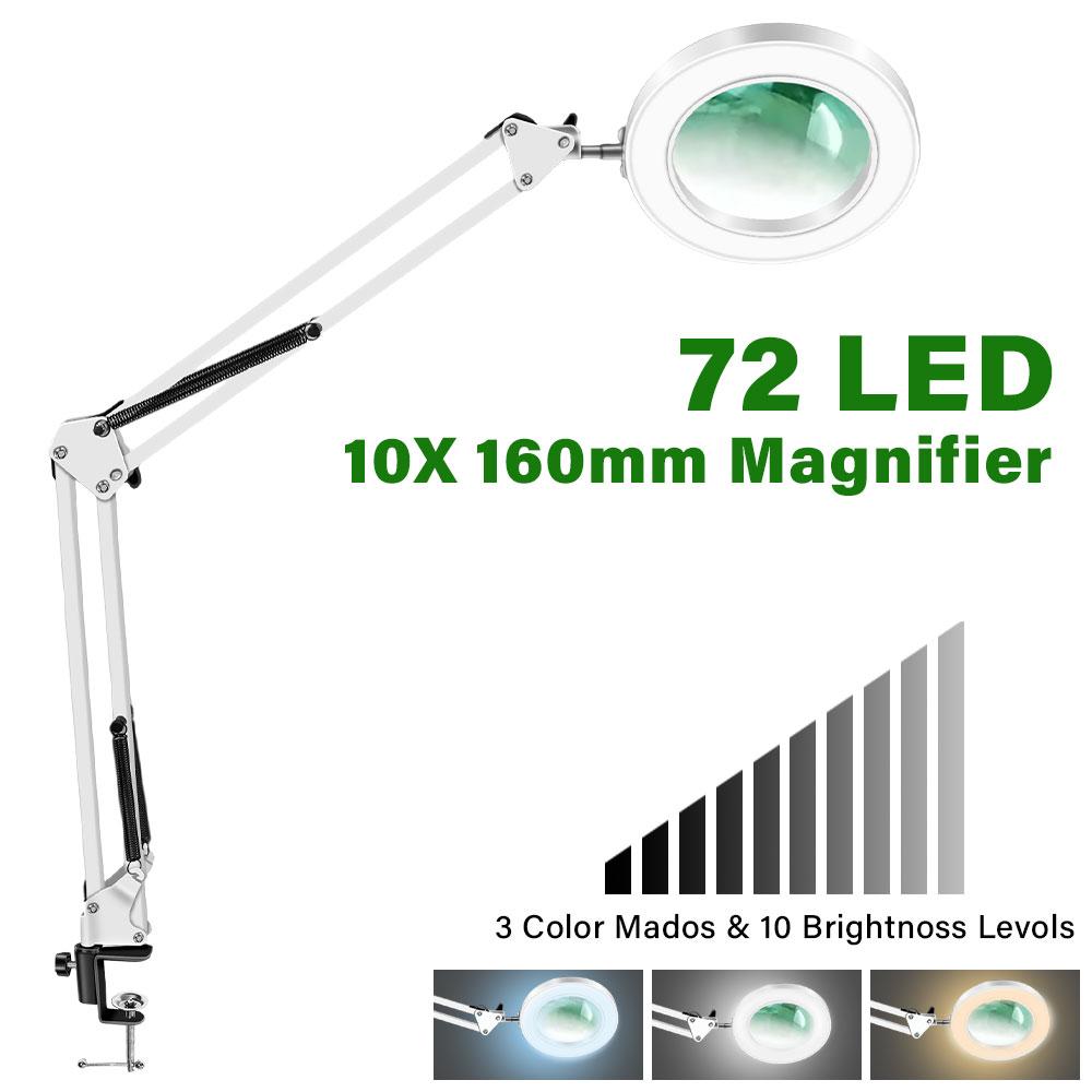 72LED 8X/10X NEW Illuminated Magnifier USB 3 Colors LED Magnifying Glass For Skincare Beauty/Table Lamp/Soldering Iron Repair