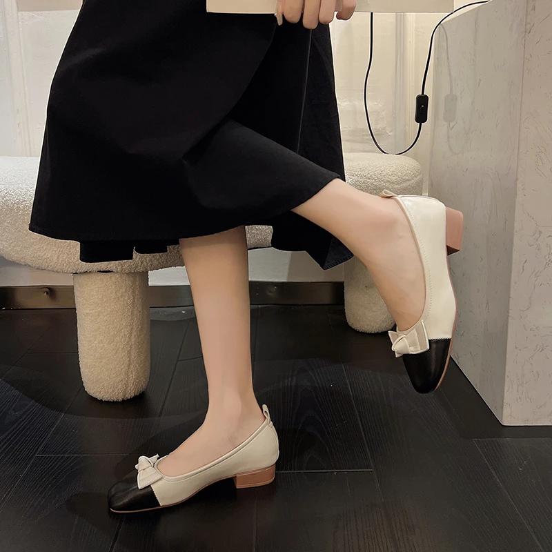 Women's Bow New Square Toe Shallow Ladies Flat Shoes woman Female Patchwork Bowknot Low Heels loafers footwear zapatos mujer