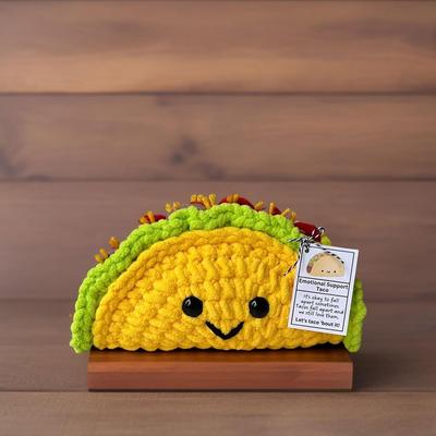 Emotional Support Taco Handmade Emotional Support Plush with Positive Words, Cute Crochet Doll Inspirational Gifts Encourage Ornament