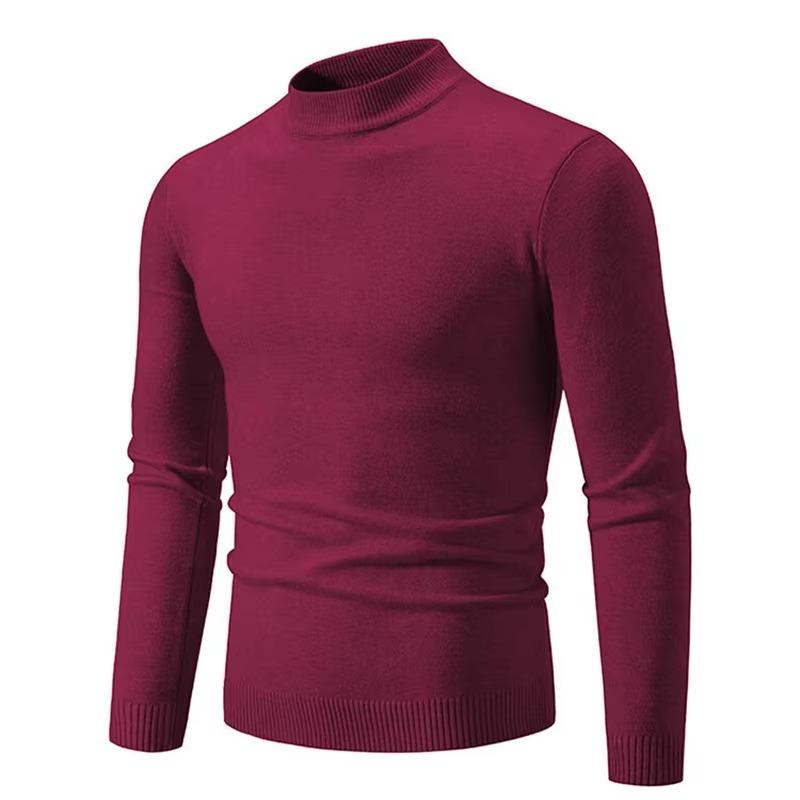 Autumn Men's Half Turtleneck Sweater Solid Color Basic Style Casual Fashion Knitwear Slim Fit High Elastic Male Warm Pullovers