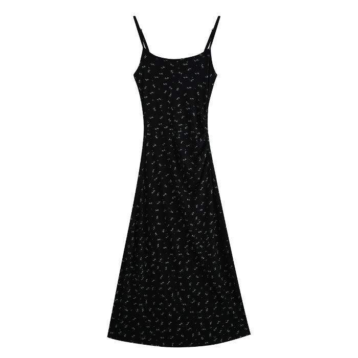 

Casual retro black floral suspender dress women s summer seaside vacation dress sexy split hip fishtail dress 3XL чорний