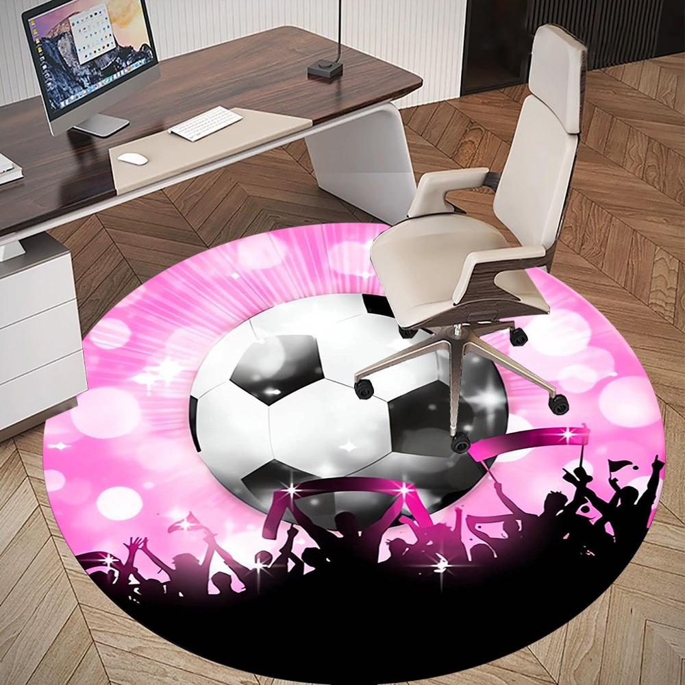 1pc Soccer Ball Celebration Round Chair mat Area Rug - Non-Slip, Floor Mat for Office, Bedroom, home decor Christmas Gift p0811074