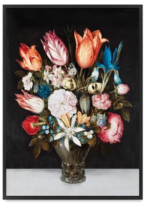 Poster Flowers Vase Black Background