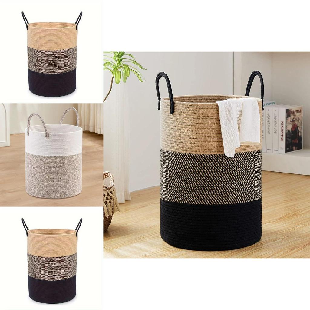 Cotton Rope Woven Storage Bin With Handles For Clothing And Household Toy Organization
