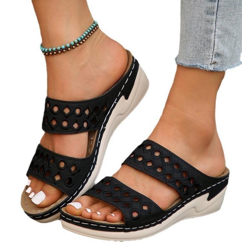 Foreign Trade Large Size Wedge Heel Women's Slippers Summer New European and American Wedge Heel One Word with Cool Slippers