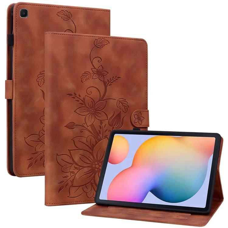 

Для Samsung Galaxy Tab S6 Lite (2020) / (2022) / (2024) Чехол для карточек с изображением цветка лилии, кожаный чехол для планшета - коричневый