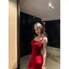 Royal sister temperament shows figure, retro red suspender dress is beautiful and unique, waist halter, hip wrap, fishtail skirt summer