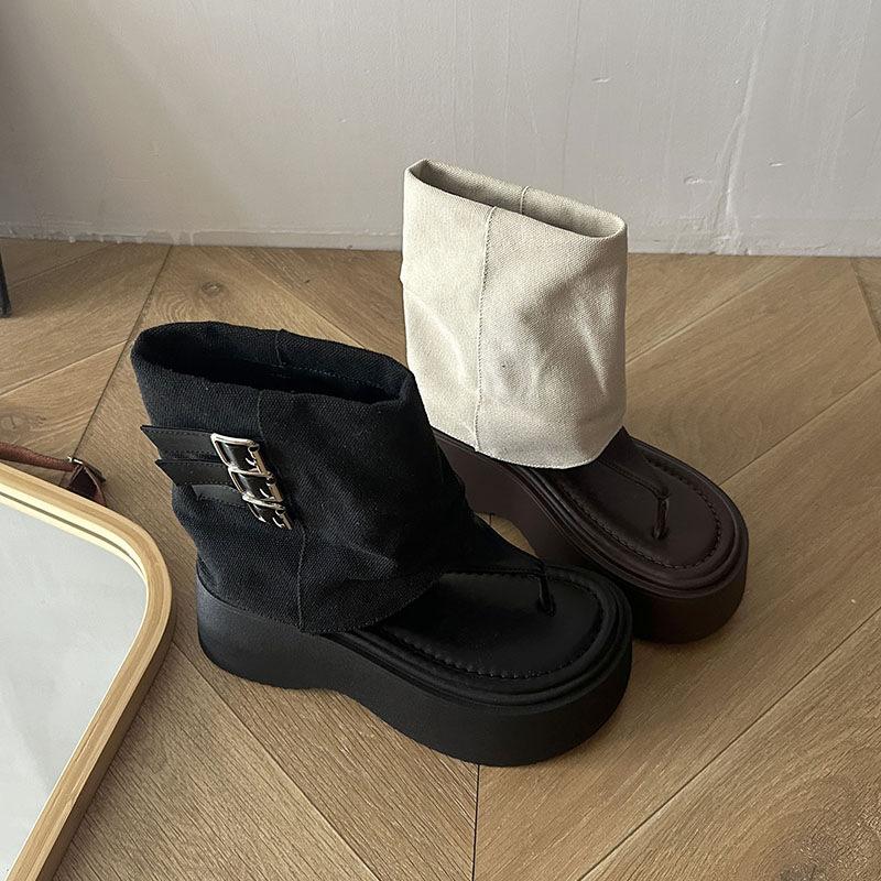 Thick-soled pinch sandals women's outer wear heightening summer 2025 new pinch-toed western denim stacking boots and pants tube cool boots