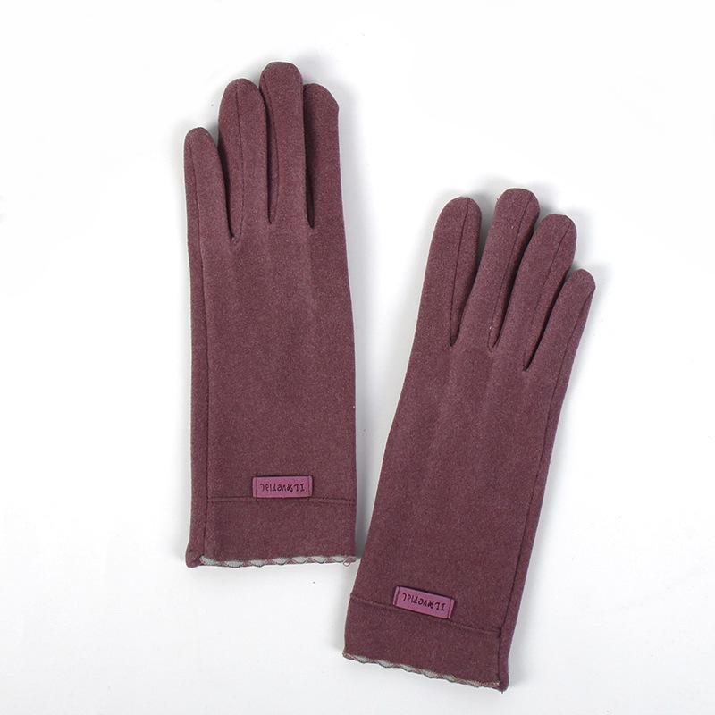 German Velvet Gloves Solid Color Driving And Riding Warm Finger Gloves Women Can Touch The Screen Student Cold-Proof Gloves
