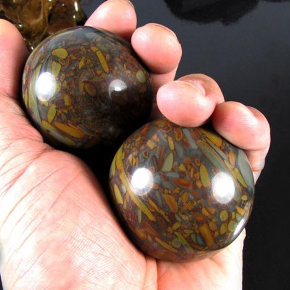 1Pair 50mm Natural Jade Baoding Ball Fitness Handball Quartz Sphere Relaxation Hand Wrist Exercise Massage Therapy Healing Stone