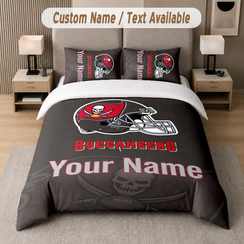 Benutzerdefinierter Name Tampa Bay Buccaneers 3-teiliges Bettbezug-Set Personalisierter Text Bettwäsche Kissenbezüge Schlafzimmer