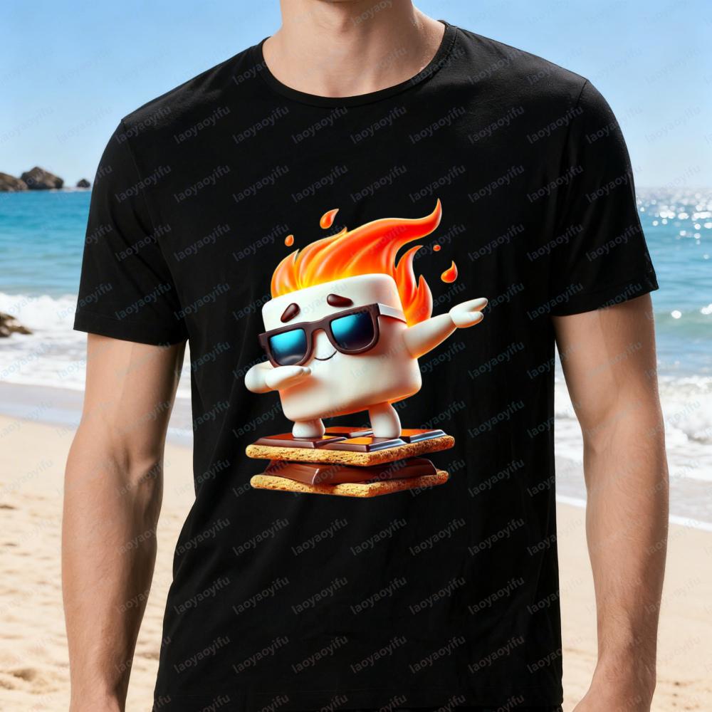 

Funny S mores Tee Flame Marshmallow with Sunglasses Print Dessert Fan Shirt for Men Trend Vintage Classic Fashion Streetwear 5XL різнокольоровий