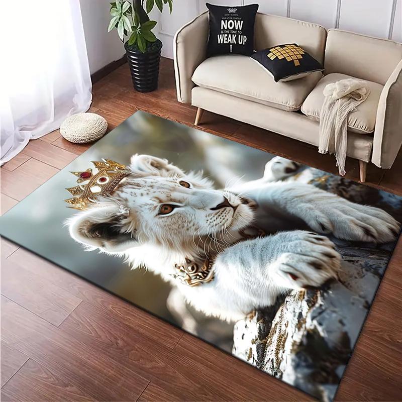1PC Lion Pattern Printed Carpet Rug for Living Room Bedroom Home Sofa Decoration,Non-slip Floor Mat Floor Mat