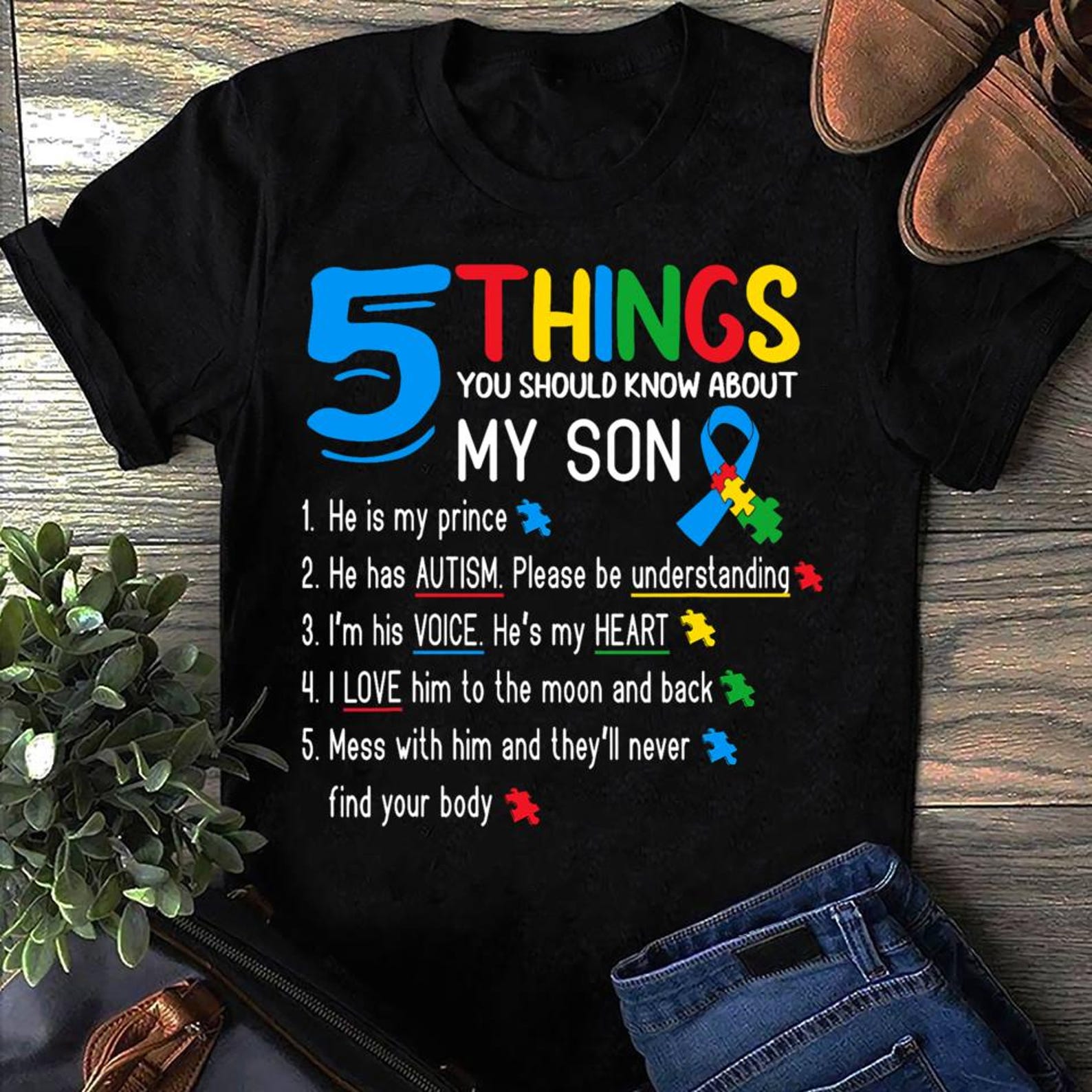 Autistic Son Autism Awareness Support For Mom Dad Parents 1 Autism T-Shirt L