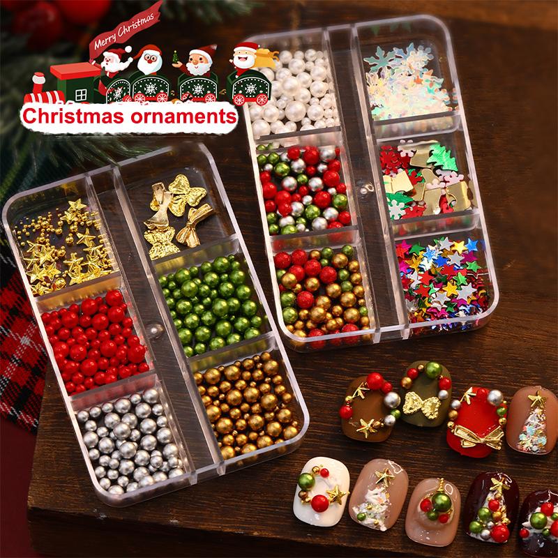 Christmas Red/Green Pearl Nail Rhinestone Mixed Size Pearlescent Colorful Beads Nali Charms Christmas Manicure Jewelry