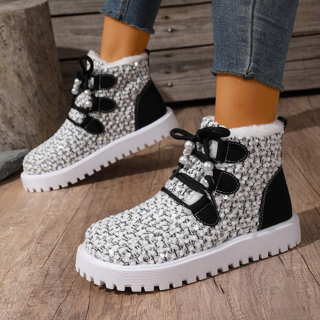 European and American large size front lace-up velvet cotton shoes to keep warm in winter, new velvet high-top snow boots cotton shoes