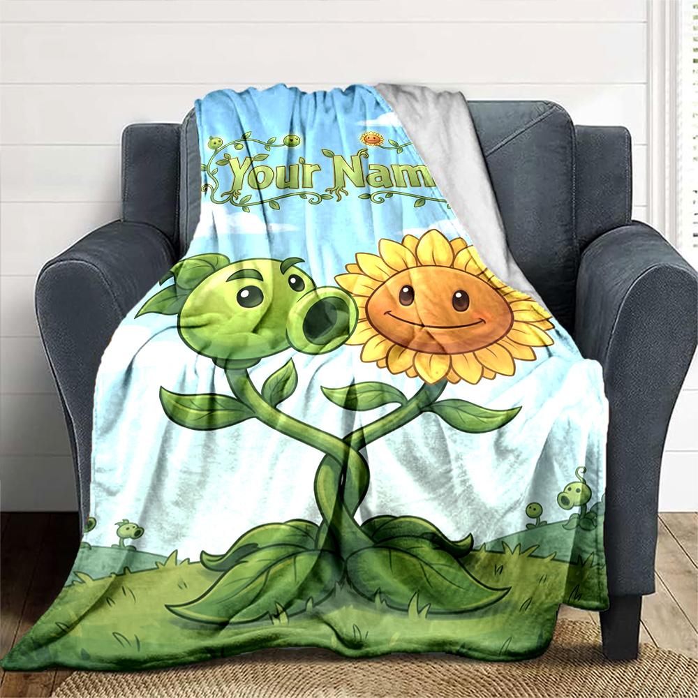 Plants Vs. Zombies Customize Text Blanket Lightweight Customizable Blanket Soft Cozy Versatile for Bed Bedding Sofa Living Room