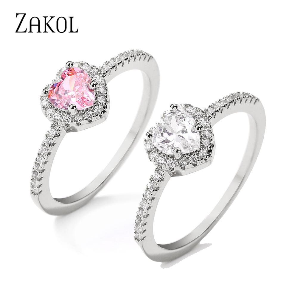 

ZAKOL Exquisite Clear Pink Zircon Heart Engagement Ring for Women Charm Shiny AAA CZ Wedding Ring Jewelry Gift 7