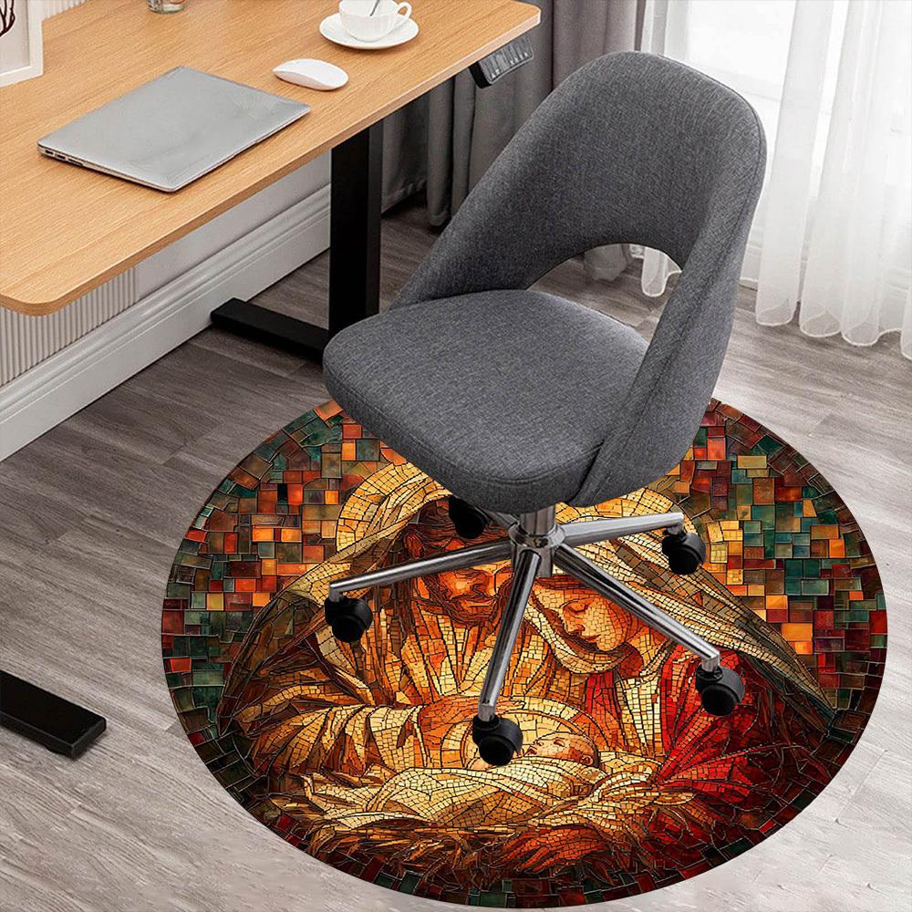 1pc Christmas Round Chair Mat Office Area Rug - Non-Slip, Floor Mat for Office, Bedroom, Ideal Home Decor Gift C0112004