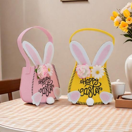 Easter Tote Bag with Handles Reusable Easter Bunny Gift Bag with Rabbit Ear