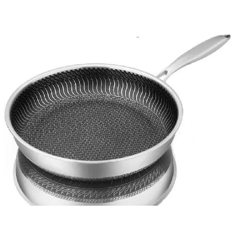 Whole Body Tri-Ply Stainless Steel Frying Pan 316 Stainless Steel Wok Pan Double-sided Honeycomb Skillet Suitable for All Stove 26cm