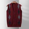 New Men's Knitted Cardigan Button Vest for Autumn and Winter, Middle-aged and Elderly Casual V-neck Vest Loose Vest