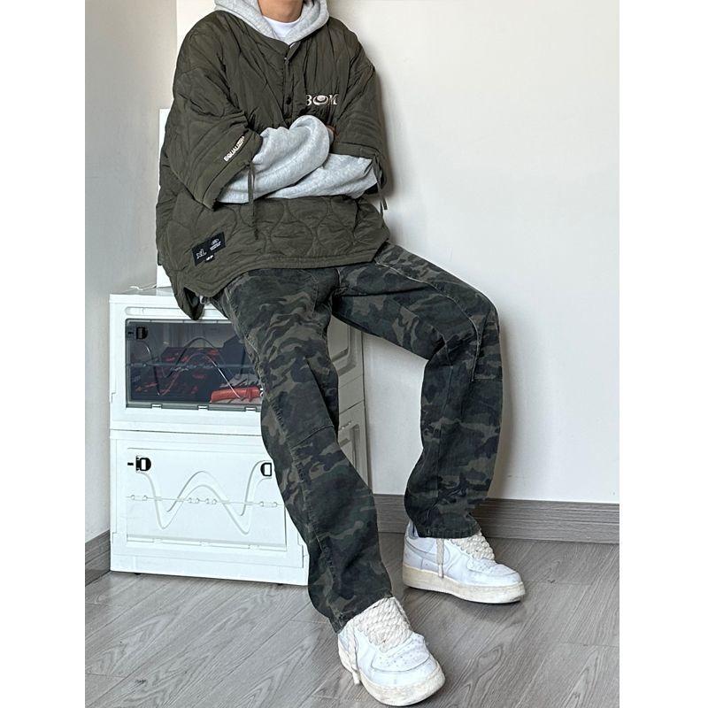 American Retro Pants High Street Tide Brand Logging Camouflage Overalls Men's Hiphop Loose Straight Wide-leg Pants