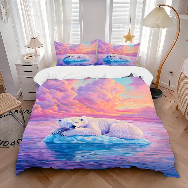3pcs Polar Bear Sunset Duvet Cover Set, Soft Comfortable Duvet Cover,Guest Room (1*Duvet Cover + 2*Pillowcase, Without Core) yy251104186