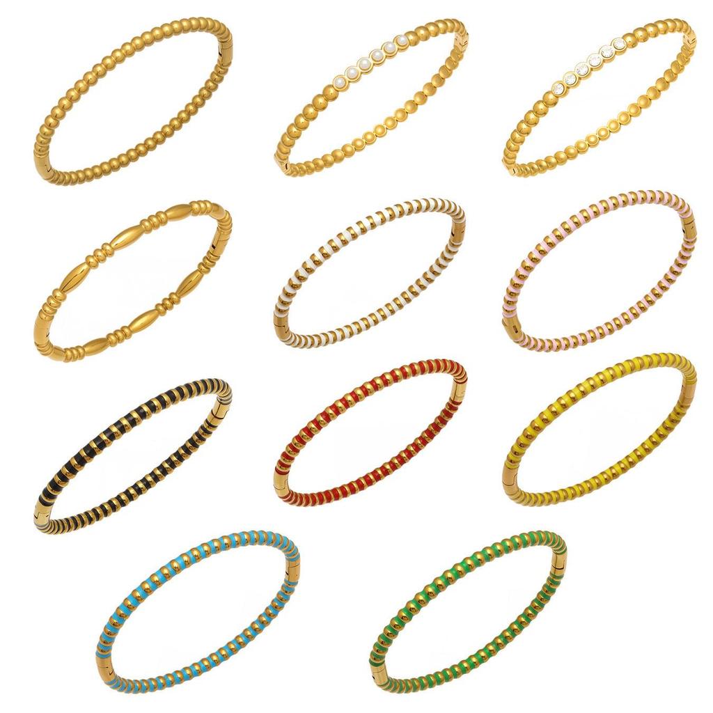 European & American Fashion Seashell Pearl Zircon Gold Bead Bracelet - Stainless Steel Light Luxury Women's Hand Jewelry